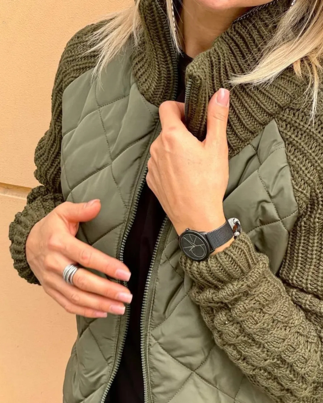 Casaco casual de manga comprida com fecho de correr para mulher