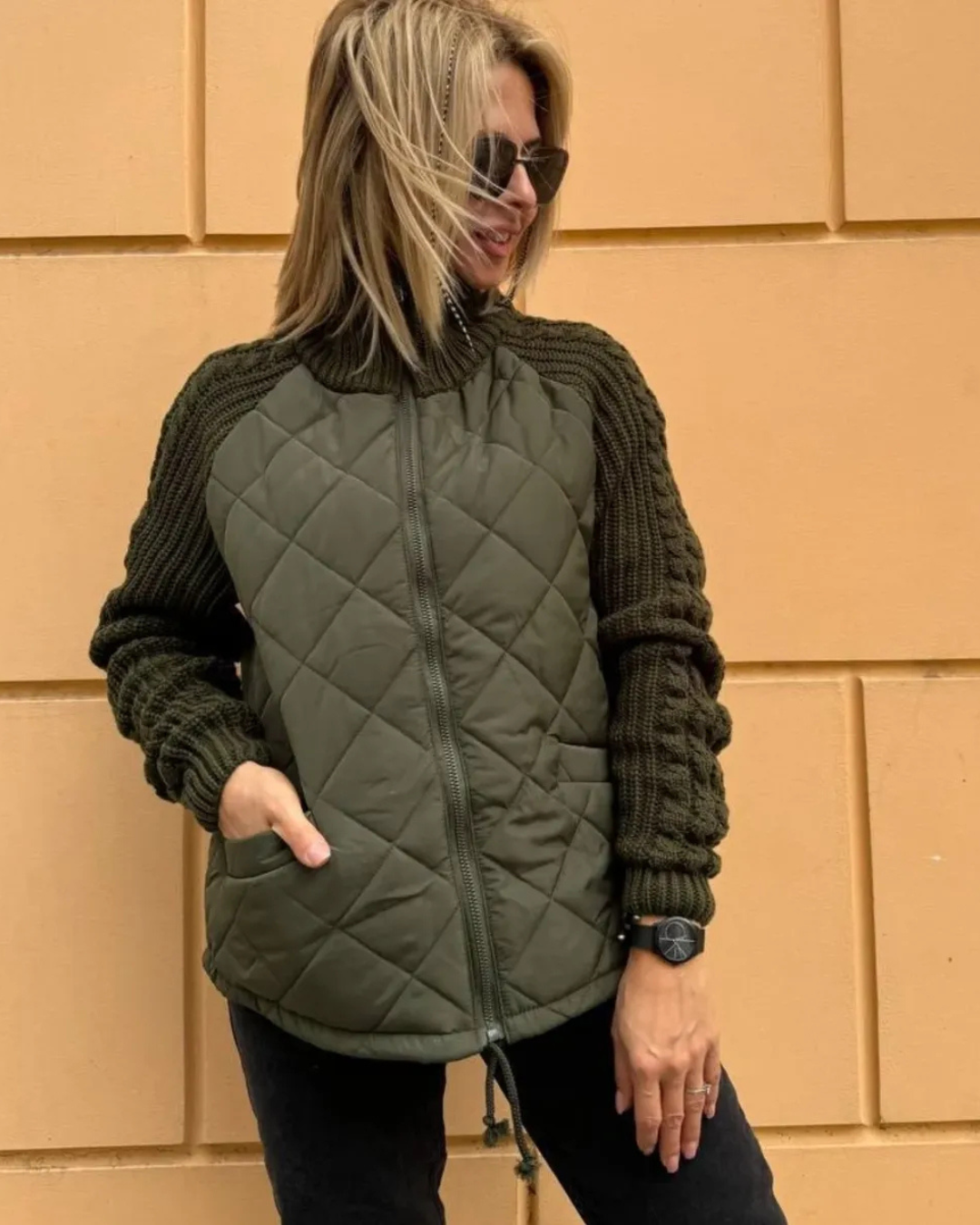 Casaco casual de manga comprida com fecho de correr para mulher
